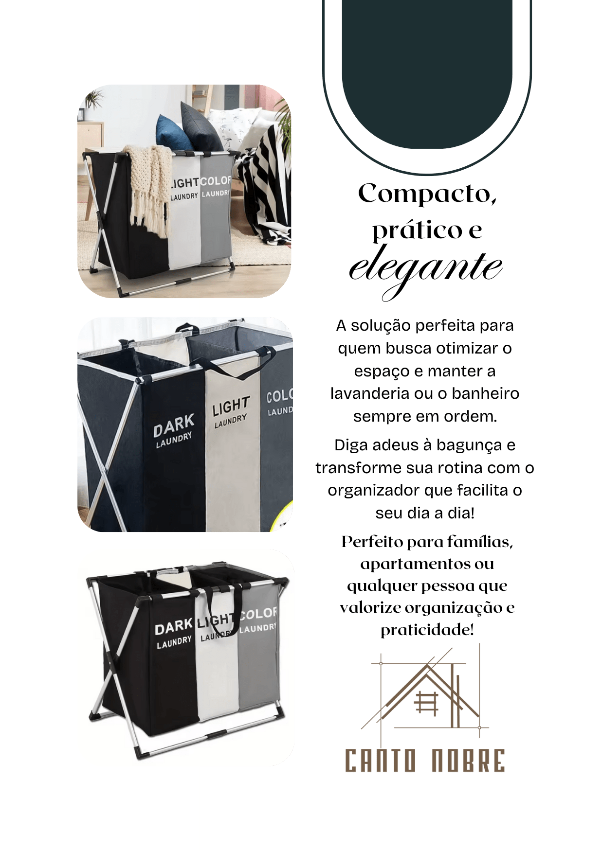 Organizador de Roupas Sujas com 3 Cestos Dobráveis